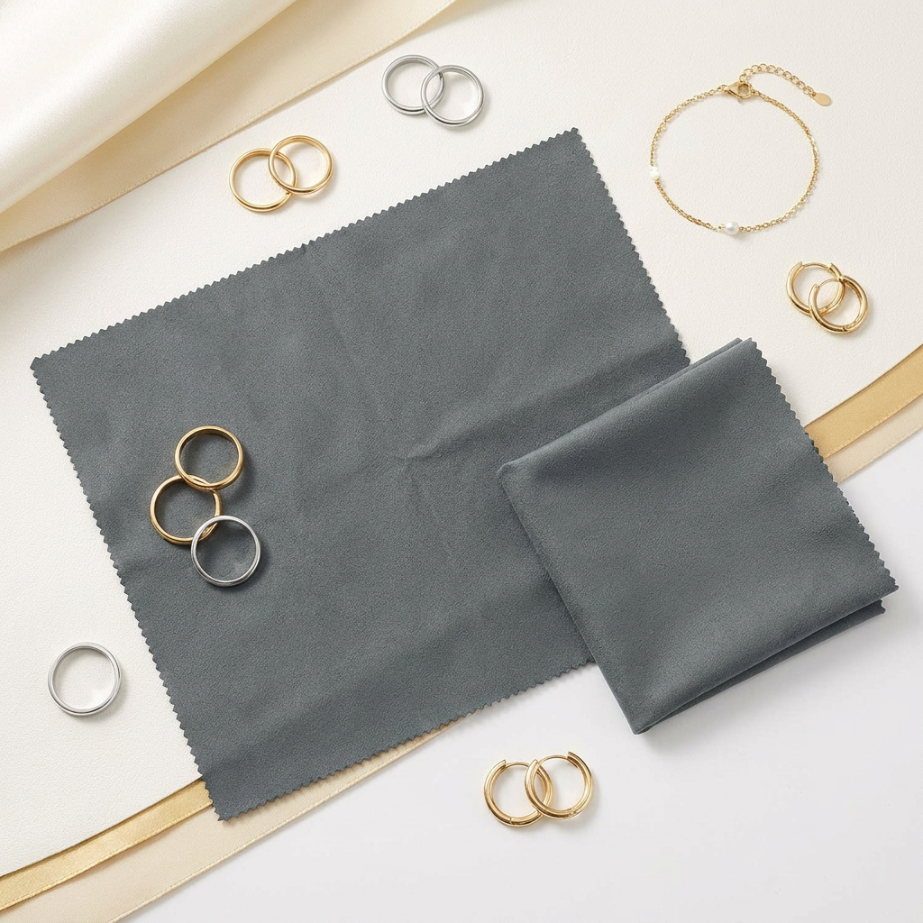 SparkLuxe polishing cloth set with rings, bracelet and earrings